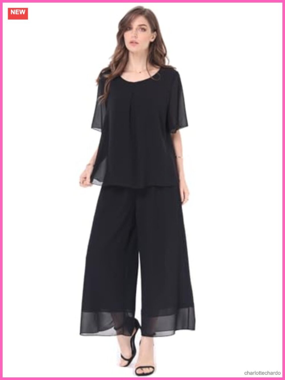 Chiffon 2 Piece Outfit Set Flowy Wide Leg Pants Formal Party